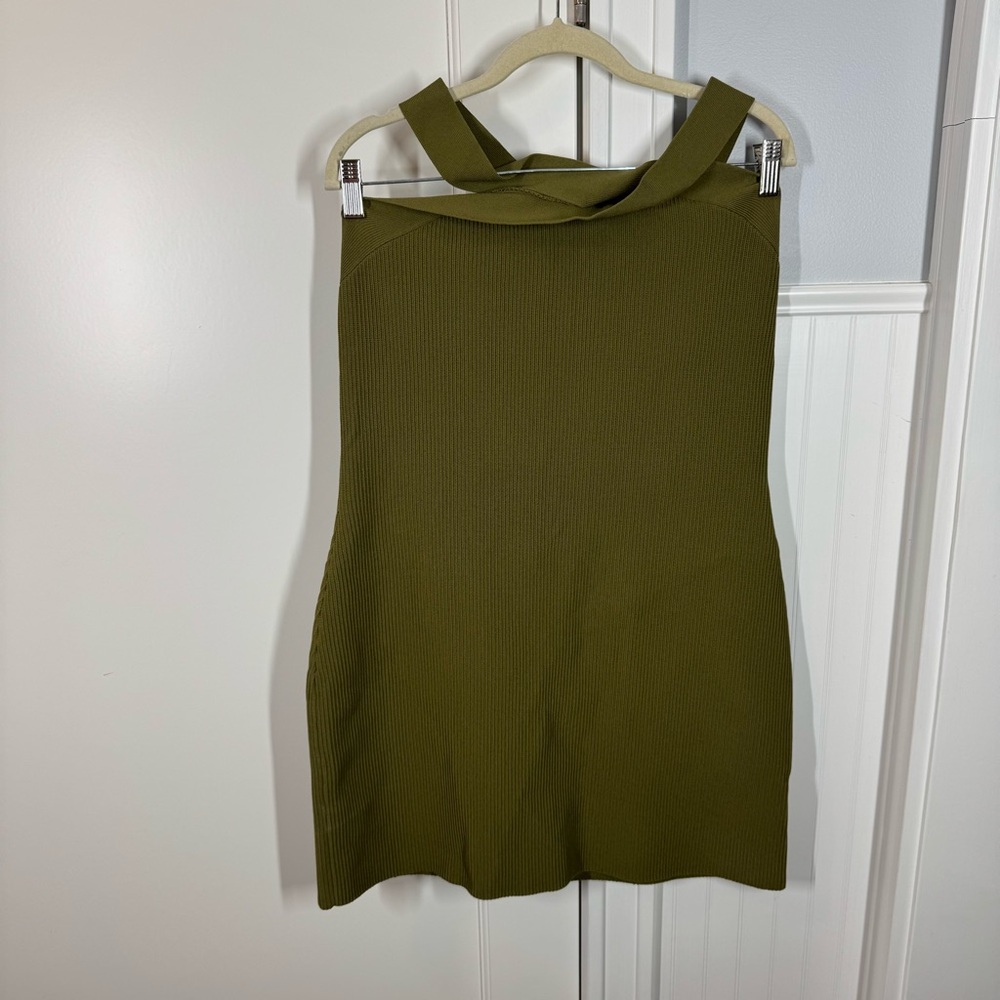 Aritzia Babaton Fem Green Sculpt Knit Criss Cross Ribbed Halter Dress Size 2XL - Picture 2 of 11